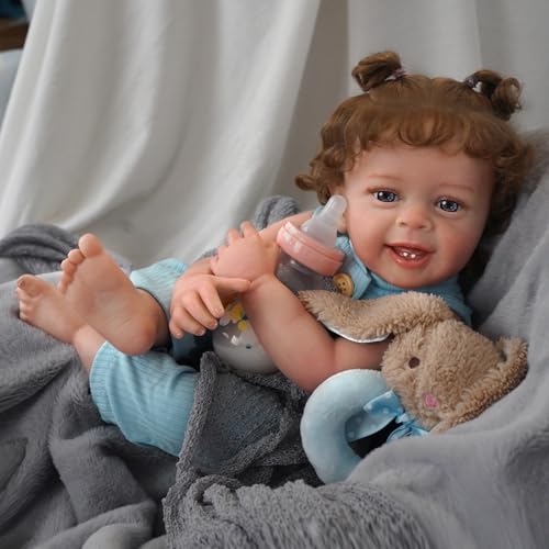 Bebê Reborn Silicone de Boneca Realista Pintado Menina Original (Olhos Azuis Menina 55cm)