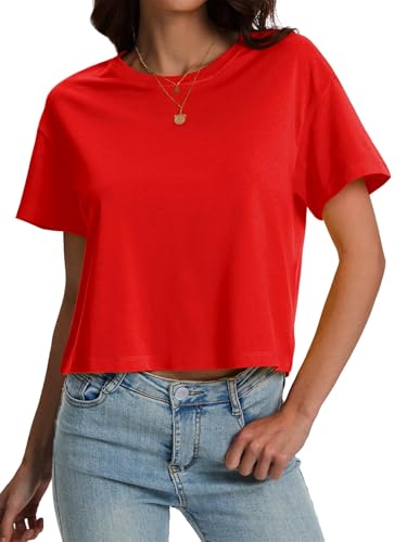 Image of SMENG Women's Workout Crop Tops UPF50+ Cotton Soft Breathable Tshirt Loose Short Sleeve Yoga Athletic Shirt