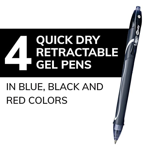 Image of BIC Gel-ocity Retractable Quick Dry Gel Pen, Medium Point (0.7mm), Assorted Colors, Comfortable Full Grip, 4-Count