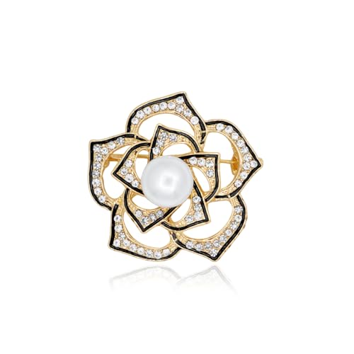 Image of Gold Crystal Flower Wreath Brooches for Womne Elegant Rhinestone Pearl Floral Brooch Pins Fashion Jewelry Brooch pin Accessories for Women Gift