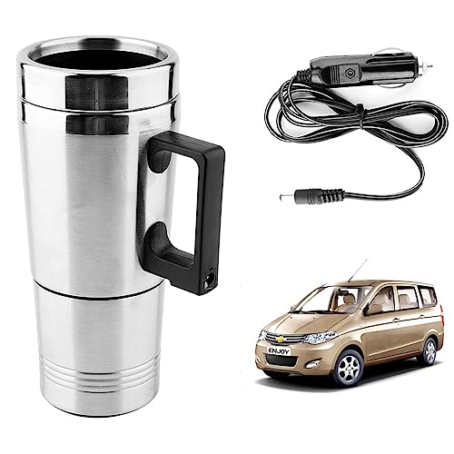 Image of Oshotto 12V Stainless Steel Car Heating Kettle /Mug, Travel Friendly electric Tea /Coffee maker Compatible with Chevrolet Enjoy (300ml) - Silver