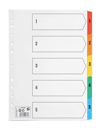 5 Star Office Index 150gsm Card with Coloured Mylar Tabs 1-5 A4 White