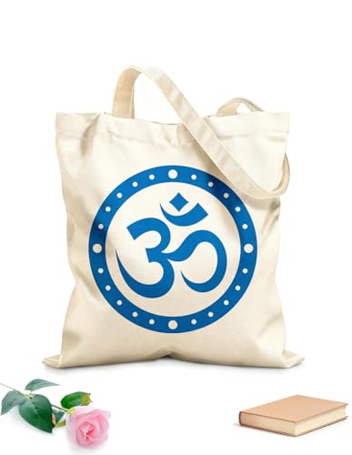 XIARON Bolsos de lona de algodón para mujer om aum om icono estilo lineal signo Tela de 340g/m² de grosor Material agradable para la piel M Azul