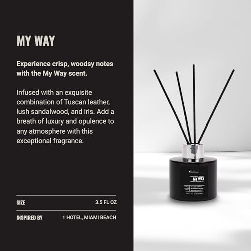Hotel Collection | My Way Reed Diffuser Set | Hotel Inspired Luxury Essential Oil Reed Diffuser | Leather, Sandalwood and Amber 3.4 fl oz, 100 mL