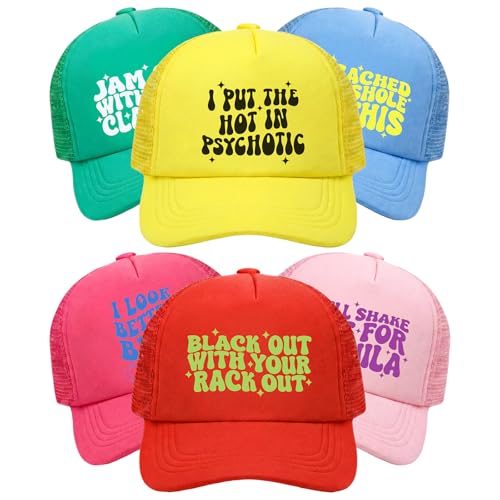 Shyyween 6 Pcs Girls Trip Trucker Hats Bachelorette Party Gifts Girl Weekend Baseball Caps for Wedding Bridal Bridesmaids Women Friendship Summer Beach Party Favors Vacation Travel Multicolor