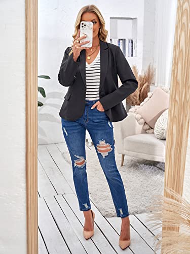 Roskiky Eingekerbter Blazer mit Revers Taschen und Knöpfe Schwarz Large