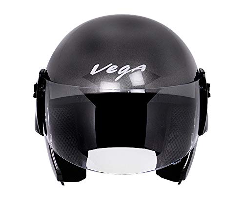 Image of Vega Cruiser Open Face Motorcycle Helmet with Glossy Finish, ISI Certified, Clear Visor, Lightweight Build, Comfortable Interior, Shock Absorbing Liner, and Trendy Anthracite Finish Anthracite-L
