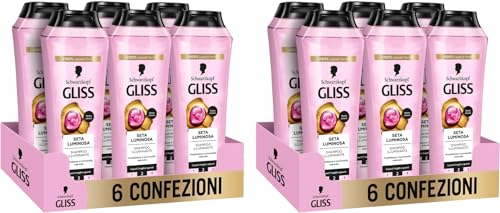 Schwarzkopf Gliss Shampoo Seta Luminosa, 12 confezioni da 250ml, Shampoo illuminante e protettivo con Ceramidi e Seta, Prodotti per capelli fragili,spenti e opachi leviga la superficie dei capelli
