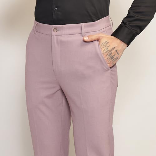 Image of SUBTRACT Men 4 Way Stretch Wrinkle Free Slim Fit Formal Trouser in with 2 Inch Flexible Waistband | Men's Trousers for Office Or Party