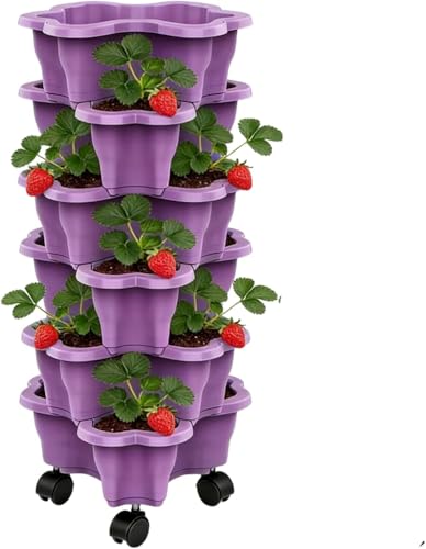 Planteur Fraises | Tour Aux Fraises sur Roues 6 Niveaux | Jardinière Légumes Empilable pour L'extérieur et L'intérieur | Pot Fraisess Vertical Accessoires...