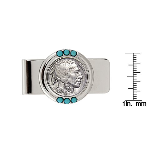 American Coin Treasures U.S. Coin Money Clip - Buffalo Nickel | Brass Moneyclip Layered in Silver-Tone Rhodium | Turquoise Stones | Holds Currency, Credit Cards, Cash | Certificate of Authenticity2