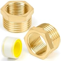 CONJURAIDE 2 Stück Reduzierung 3/4 auf 1/2, Messing Reduzierstück Adapter 3/4 Zoll auf 1/2 Zoll Verschraubung Adapter mit Gewindedichtband Gewindefitting für Wasserleitungen (AG Ø25mm x IG Ø20mm)