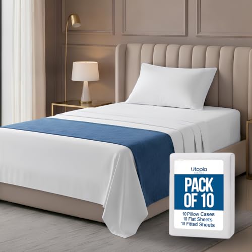 Image of 10-Pack Hotel Twin Sheet Set, Soft Brushed Microfiber Hotel Sheets, Hotel Quality Bedding, Deep Pocket, Shrink & Fade Resistant, Easy Care, White