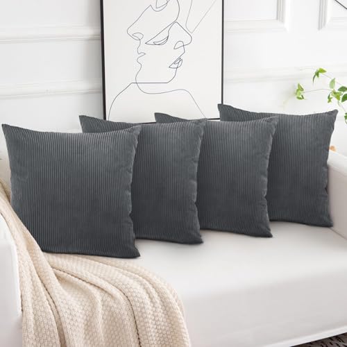 Aspire Homeware Grey Cushions with Covers Included 45 x 45 cm Pack of 4 (4-Cushion Covers 4-Inserts) with Invisible Zipper Pattern Cushion for Home Décor Bedroom & Sofa (18x18 Inchs)