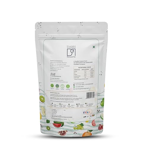 Image of DABRI Mango Green Tea 100g Pouch | Tropical Bliss | Fruit blend | Uplifts mood | Naturally dried ripe mangoes | No artificial flavor | Great for Cold brew | Premium Tea Blend | Refreshing summer tea
