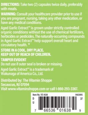 Aged Garlic Extract 600Mg Capsules, Odorless Natural Powder Extract, Herbal Supplement Provides Heart Health Support, Blood Pressure Support Healthy Immune System (200 Capsules) By The Vitamin Shoppe #TOP2