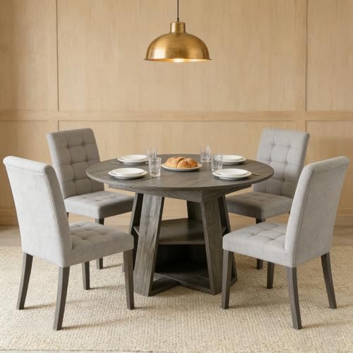 Image of 59 inch Extendable Round Dining Table for 4-8, Folding 59 inch to 43.3 inch Modern Kitchen Oval Dining Table with Removable Leaves Storage Shelf for Kitchen Living Room Black