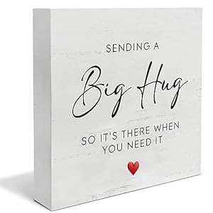 Friendship Gift Wooden Box Sign Sending a Big Hug So Its There When You Need It Desk Decorative Wooden Sign Home Decor for Desk Table Shelf 5 x 5 Inches