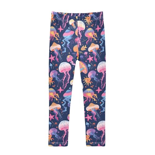 KLL Colorful Jellyfish Girls Cotton Leggings Soft Full Length Yoga Pants Gym