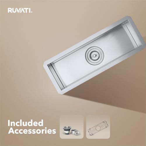 Image of Ruvati RVH7120 Bar Prep Sink 23 inch x 8 inch Narrow Trough Undermount 16 Gauge