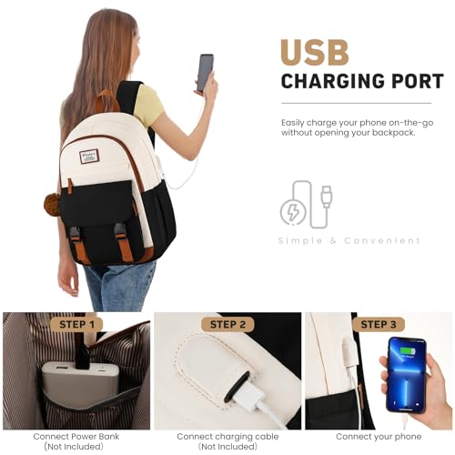 Image of WINDARS School Backpack for Teen Girls, Cute College Backpacks for Women Students Aesthetic Bookbag Large 15.6 Inch Laptop Bag Middle School Travel Back Pack (Beige-Black-Brown)