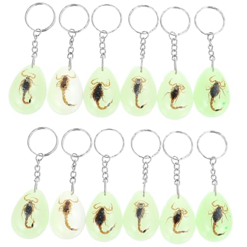 iplusmile 12pcs Specimen Keychains Real Scorpion Specimen Pendants Luminous Amber