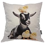 HGOD DESIGNS Animal Pillow Case,Farm Animals Cute Newborn Goat and Chickens Cotton Linen Polyester Decorative Home Decor Sofa Couch Desk Chair Bedroom 16x16inch
