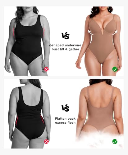 Image of Popilush Shapewear Bodysuits for Women - Tummy Control Body Suits for Womens Deep V Corset Tops Thong Concert Outfits