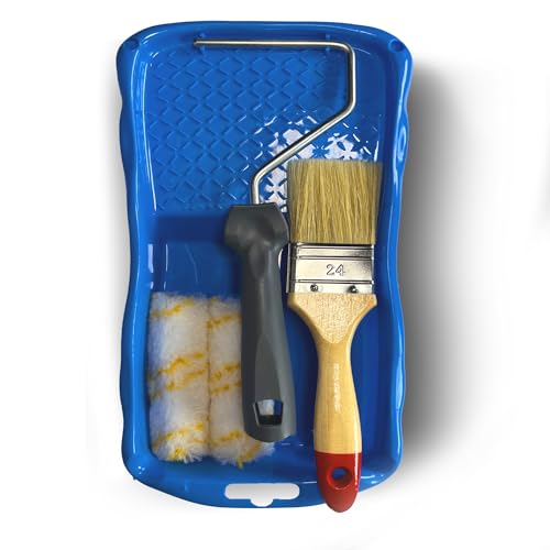 JOVIRA PINTURAS Mini Kit de Pintura para Paredes – 2 Rodillos Antigota, Cubeta, Varilla y Pincel – Para Interior y Exterior – Ideal para Paredes, Techos y Fachadas