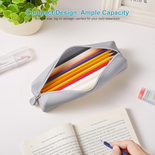 Image of Silicone Pencil Case Small, Pen Case Organizer, Silicone Pencil Pouches, Pen Bag, Pencil Bag, Pen Pouch for Women, Makeup Pouch Gray