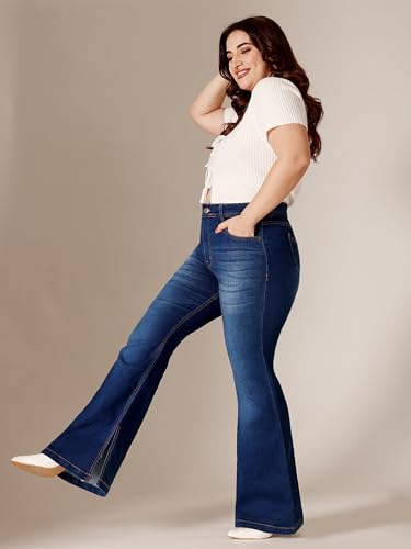 Image of Miss Chase A+ Women's Wide-Leg Mid Rise Regular Length Blast Effect Denim Jeans
