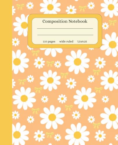 Composition Notebook Orange Peach Aesthetic: Retro Daisy & Bows Floral Journal | 110 Wide-Ruled Pages | Cozy School Supplies for Students image 2