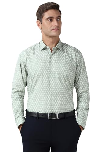 Image of Peter England Men's Printed Formal Shirt with Elegant Bloom Pattern - 100% Cotton, Full Sleeves, Regular Fit
