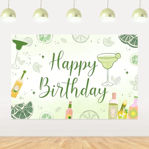Image of Margarita Party Decorations Women, 5x3ft Margarita Happy Birthday Backdrop Banner Cocktail Weenies and Tinies Party Photo Background Props for Margarita Bar Birthday