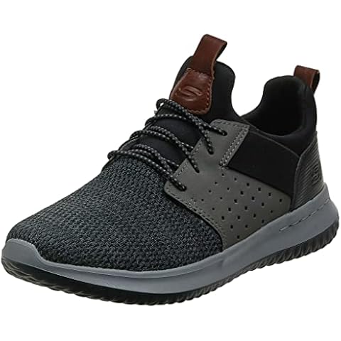 Skechers Herren Sneaker, Stretch, Klassisch, Synthetisch, Black Gray Mesh W Synthetic Cover
