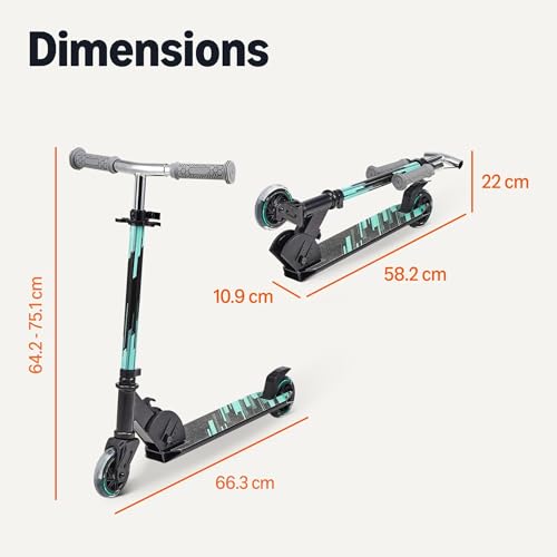 Amazon Basics Kids Kick Scooter, Foldable, Lightweight, Adjustable, Black/Teal by Amazon Basics - Used condition - Image 5