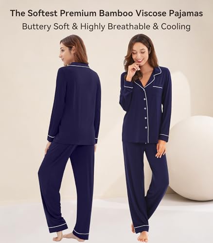 Image of WiWi Viscose from Bamboo Women's Pajamas Set Super Soft Button Down Top and Pants Sleepwear Cooling Pjs S-3X