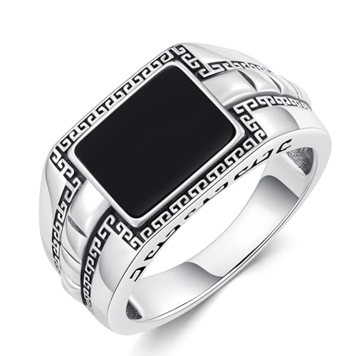 Square Genuine Black Onyx Signet Ring for Men 925 Sterling Silver Real Black Onyx Pinky Ring for Husband Dad