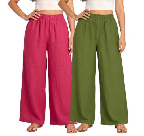 Image of Plaazo Women's Cotton Palazzo | Wide Leg Palazzo for Women | Soft Breathable High Waist Bottom Wear | Comfortable Casual, Office, Travel for Women