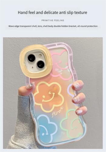 Image of COVERLY 3D Cute Creative Smiley Flower Cartoon Emoji Face Floral Decor Wave Curly Edge Invisible Double Phone Stand Holder Hard Happy Smile Cover Girly Charm Case for Apple iPhone 17 (Multi Color)