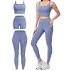 3 Piece Workout Sets for Women High Waisted Leggings with Pockets Tummy Control Biker Shorts Yoga Sports Bra