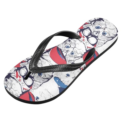 ALAZA Flag Cats Flip Flops for Women Fashion Beach Slippers Comfort Mens Flip Flops Non-Slip Rubber Shower Slippers Sandal for Hotel Travel Sport,XS2