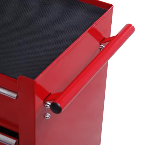 HOMCOM 5 Drawer Tool Box, Lockable Steel Tool Chest on Wheels, Rolling Chest Cabinet with 5 Drawers and Handle for Workshop, Garage, Red 7 HOMCOM 5 Drawer Tool Box, Lockable Steel Tool Chest on Wheels, Rolling Chest Cabinet with 5 Drawers and Handle for Workshop, Garage, Red - Image 7