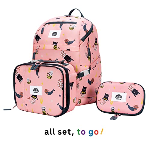 Uninni Cat Mermaid Kids Backpack Set For Age 6+, Fits For Height 3'9" Above Kids With Lightweight Insulated Lunch Bag And Cute Pencil Case For Boys And Girls #TOP6