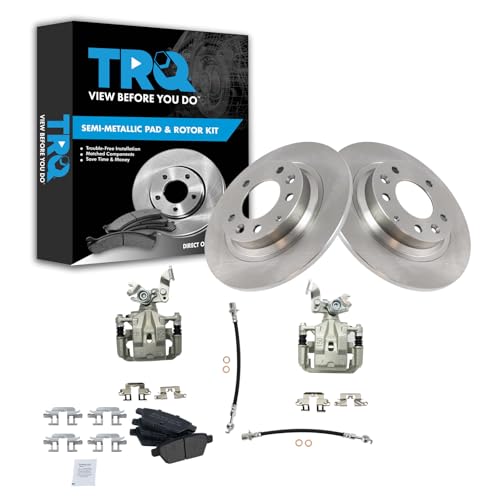 Image of TRQ Rear Brake Pad and Rotor Set Semi Metallic Rotors Calipers Hoses | For 2009-2012 Ford Fusion Lincoln MKZ 2009-2011 Mercury Milan