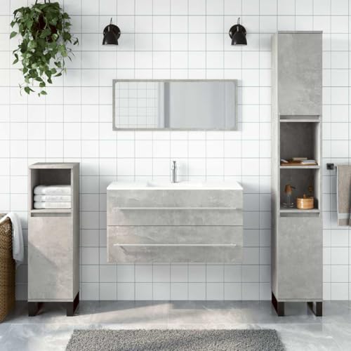 Muebles de baño completos con espejo y armario en madera gris 2