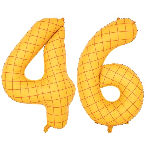 Image of 40 inch Large Number Balloon 46 Toy Inspired Story Yellow Birthday Balloon | Western Rodeo Party Supplies Boy Girl Story Anniversary Kids Birthday Party Cowboy Farm Themed Baby Welcome Decorations