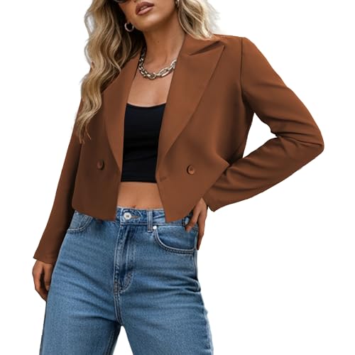 Ahlaray Blazers for Women Fashion Cropped Design A Modern Wardrobe Staple for Work Business Casual Brown