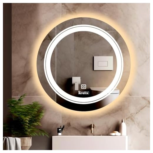 KRELIX Round Led Bathroom Glass Mirror With 3 Lighting Options-Warm, White, Natural White, Stylish Illumination For Your Wash Basin, Led Wall Mirror (16X16 Inch )