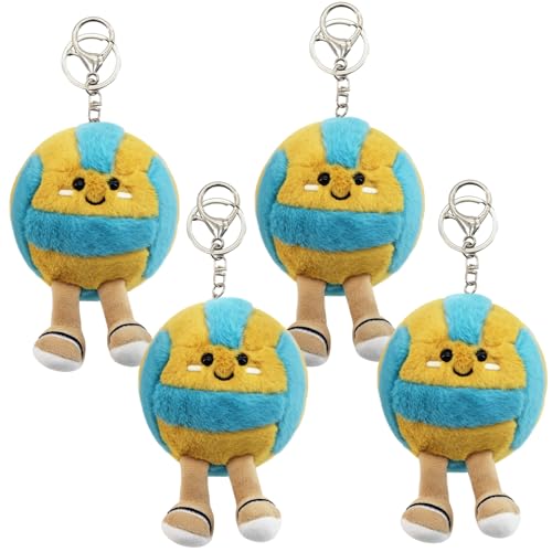 TUSAUW 4 Pcs Cute Volleyball Smiley Plush Keychain Gift Soft Sports Stuffed Plush Pendant Volleyball Players Team Party Favors Volleyball Graduation Gifts for Team Girls Boys Coach Coworker Friend